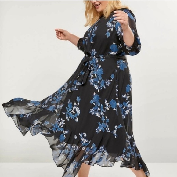 NWT Lane Bryant Floral Waist Tie Ruffle Midi Dress - Picture 1 of 14